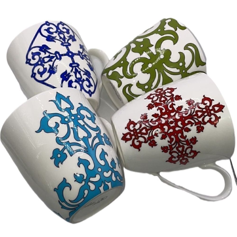 Portfolio OtO Bundle of 4 Bone China Multicolored Coffee Mugs w/Eclectic Designs